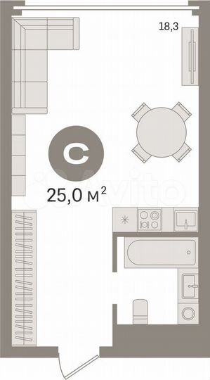 Квартира-студия, 25 м², 9/9 эт.