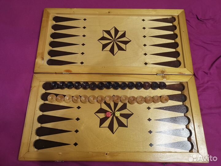 Нарды, шашки 60х30 см. Цельное дерево, сукно