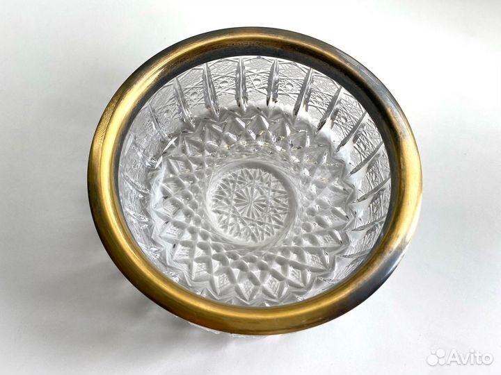 Хрустальная конфетница салатник мельхиор СССР