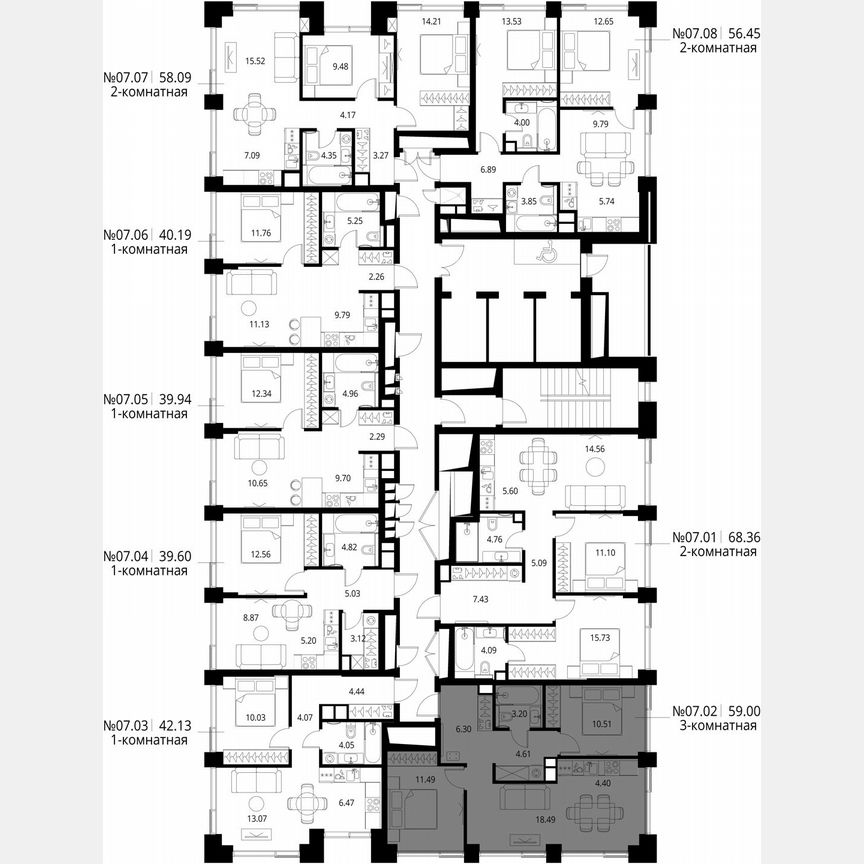 2-к. квартира, 59 м², 7/27 эт.