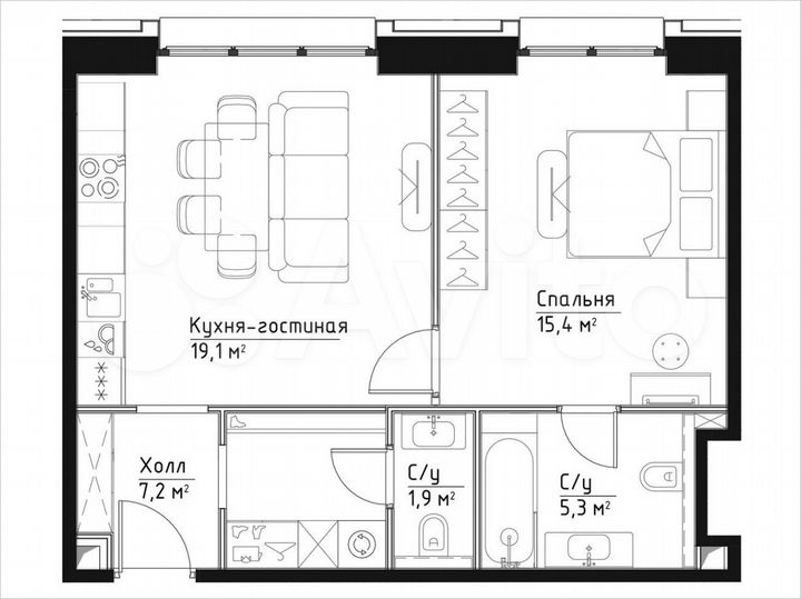 1-к. квартира, 48,9 м², 2/33 эт.