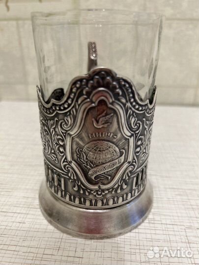 Подстаканник и стакан «миру мир». СССР