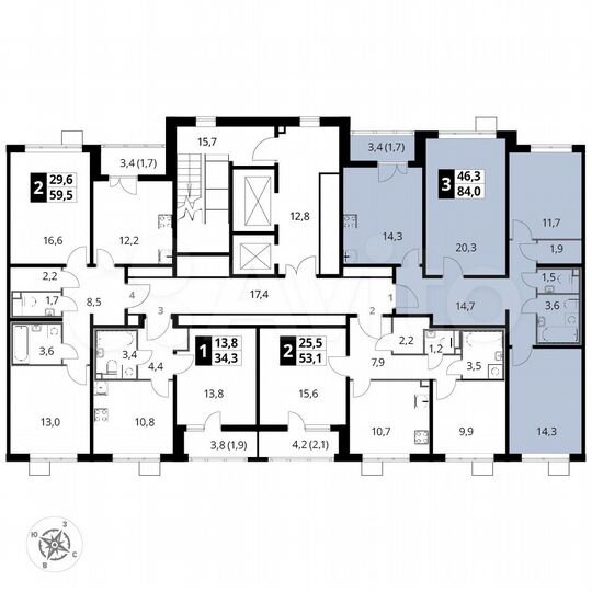 3-к. квартира, 84 м², 21/22 эт.
