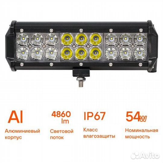 Фара светодиодная доп 18 LED 54W 12-24V комбиниров