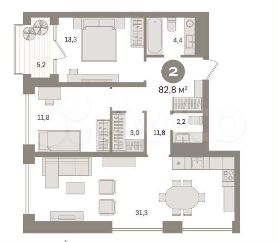 2-к. квартира, 82,8 м², 7/11 эт.