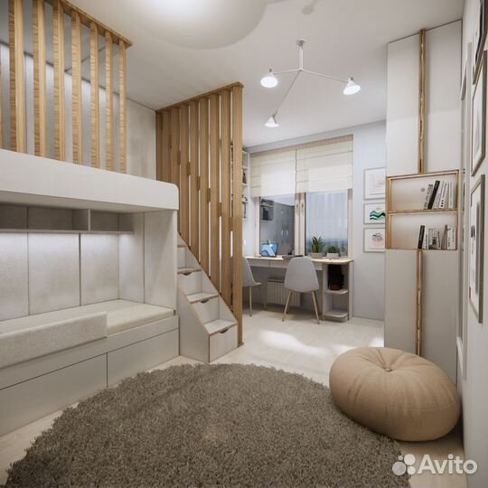 Кровать-чердак 2х-ярусная эко c рейками