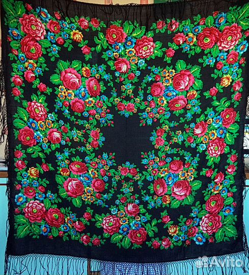 Павловопосадский шерстяной платок Б/У