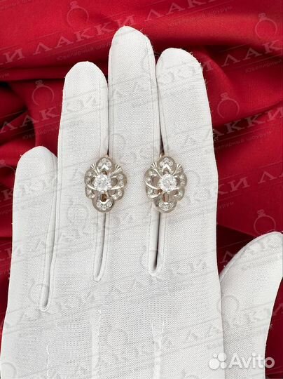 Золотые серьги с бриллиантами 585 / 8.21 гр