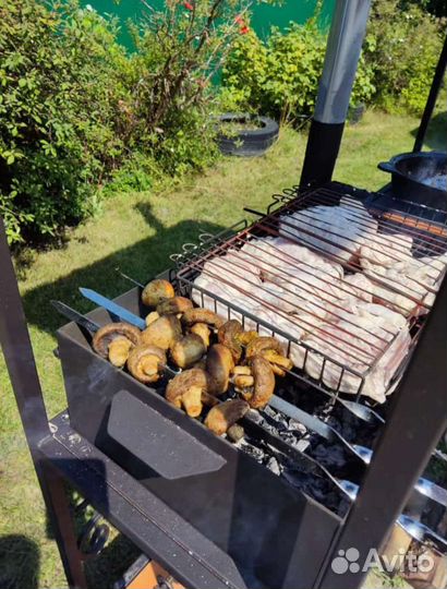 Мангал с печью и крышей