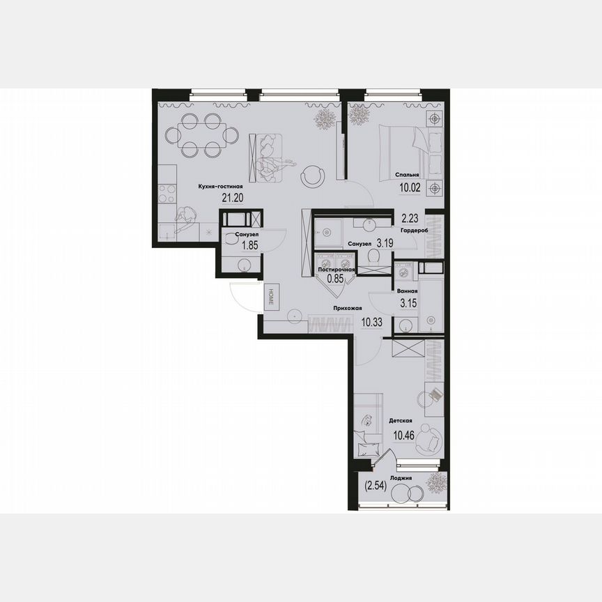 2-к. квартира, 64,6 м², 2/12 эт.