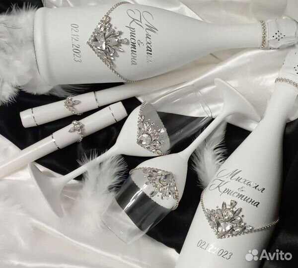 Свадебный декор, шампанское,фужеры, казна