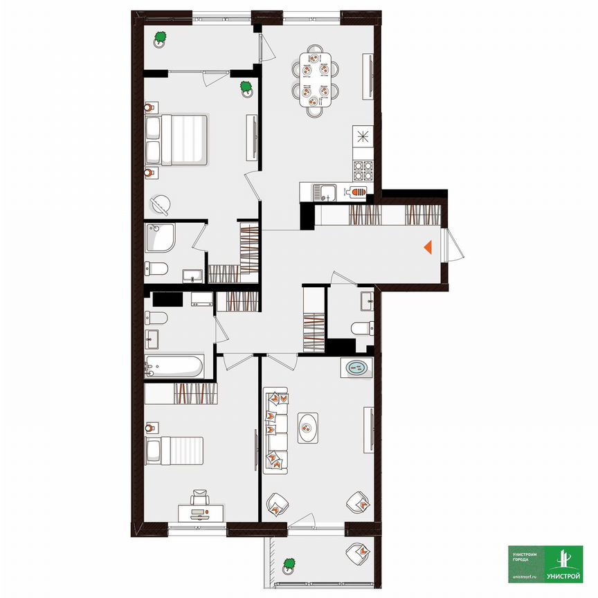 3-к. квартира, 89,9 м², 3/5 эт.