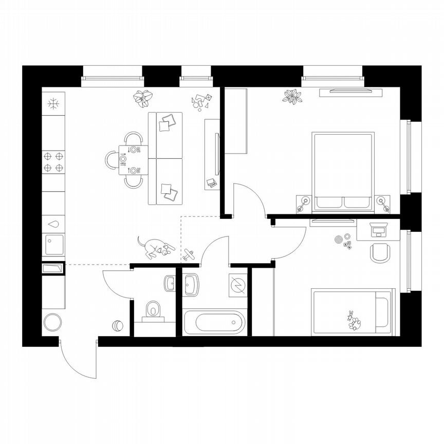 2-к. квартира, 54,9 м², 17/45 эт.