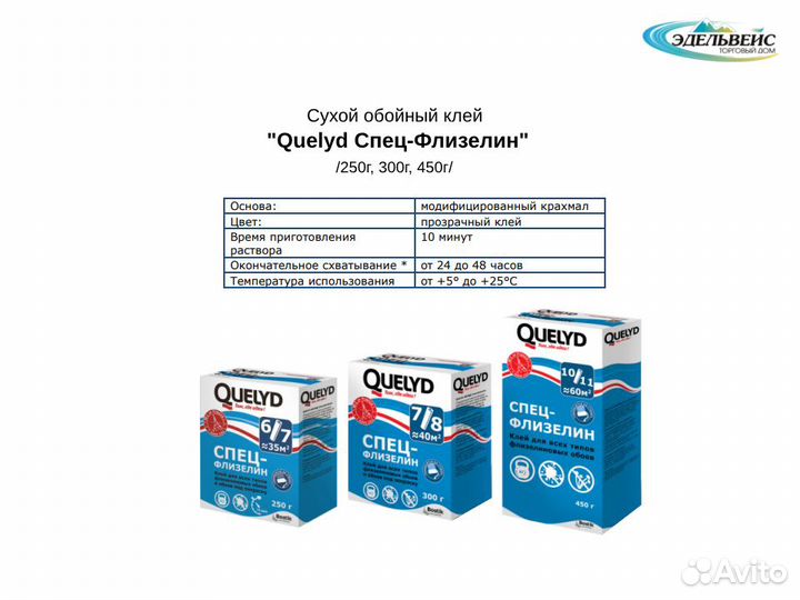Клей обойный Quelyd Спец-Флизелин 250г/300г/450г