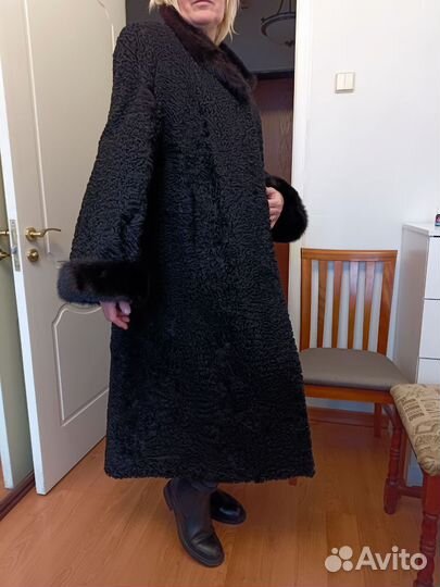 Красивая женская шуба каракуль с норкой, размер 58