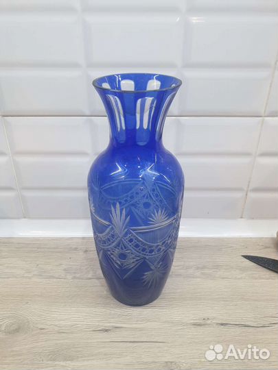 Ваза Сталинский ампир синее стекло