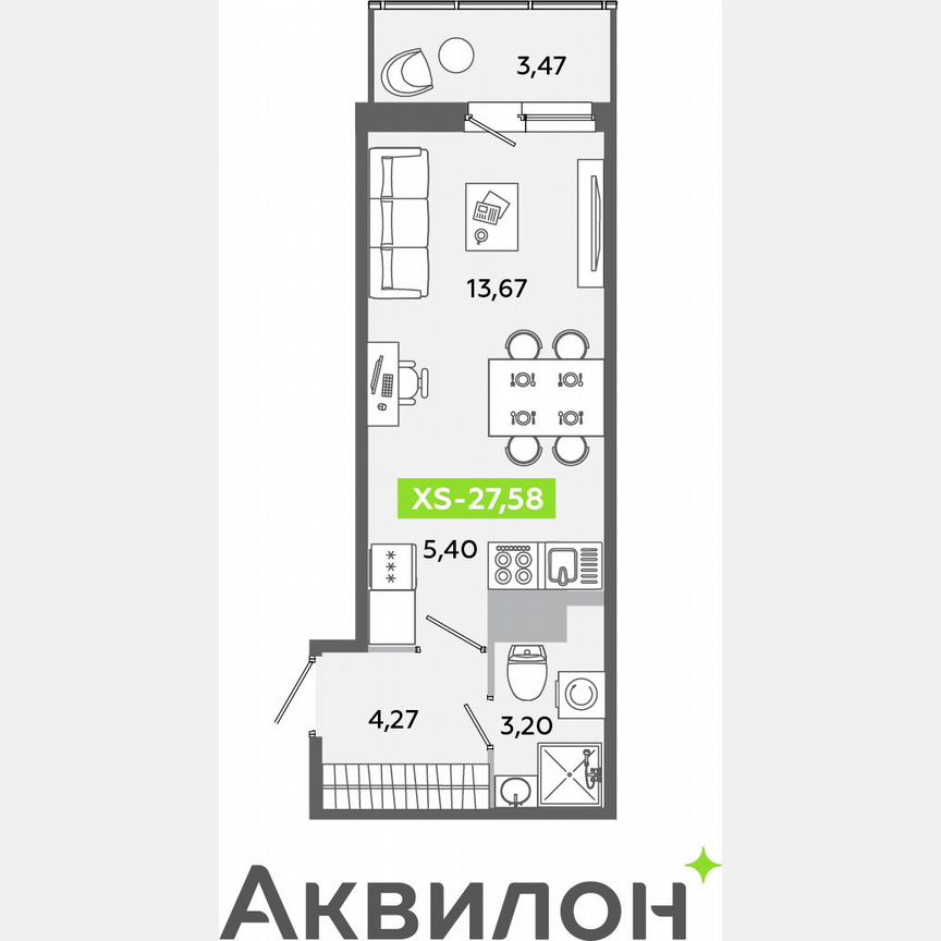 Квартира-студия, 27,6 м², 11/12 эт.