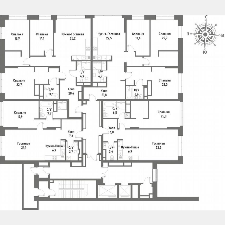1-к. квартира, 72,3 м², 19/20 эт.