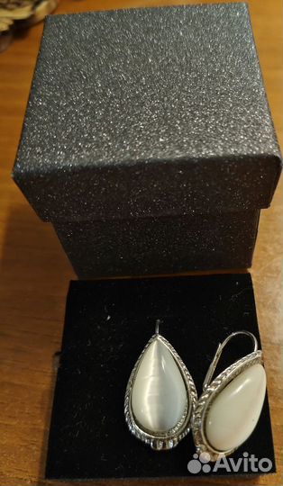 Серьги с камнем кошачий глаз