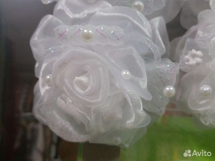 Банты для волос белые на резиночке