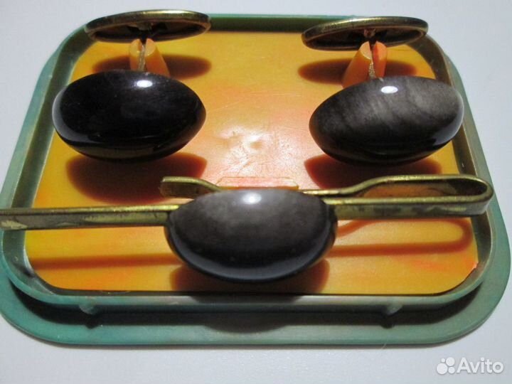 Запонки и зажим с натуральными камнями, винтаж