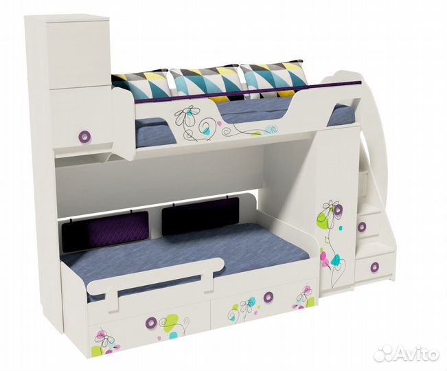 Кровать Цветы-4+кровать Цветы-6 New (правая/левая). Верх 190*80, низ 190*90