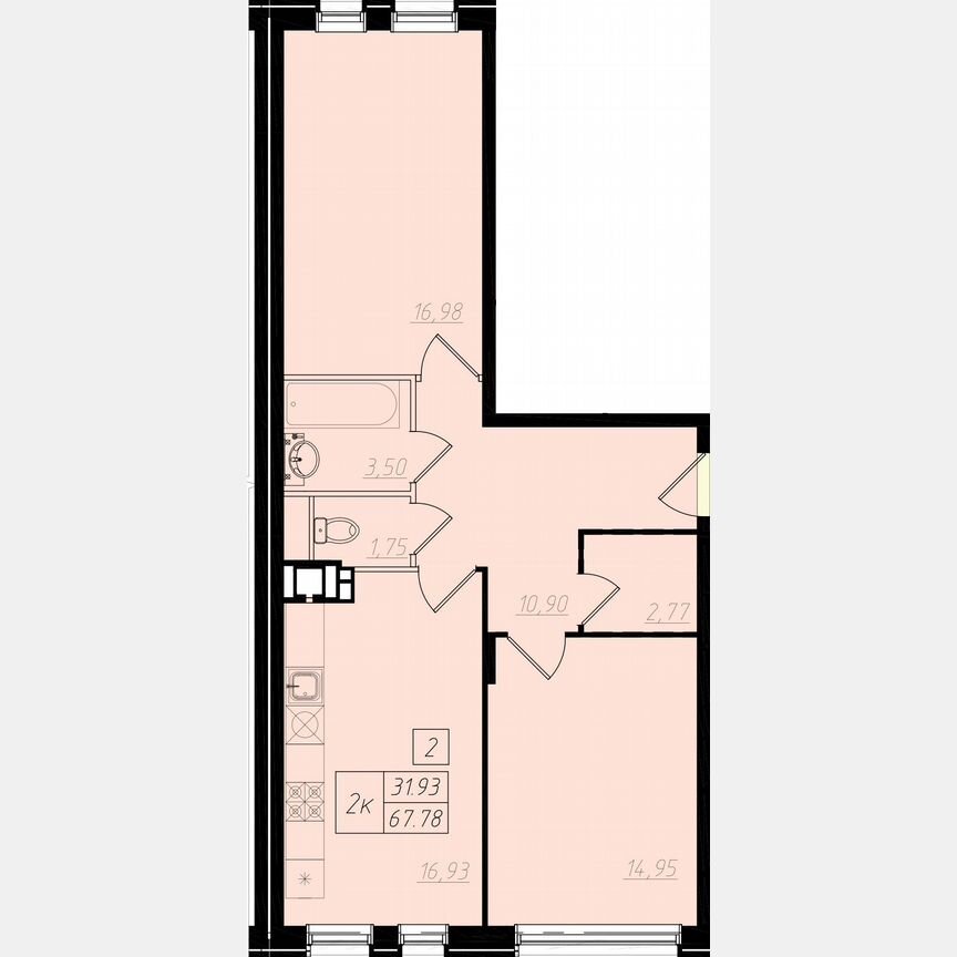 2-к. квартира, 44,1 м², 1/4 эт.