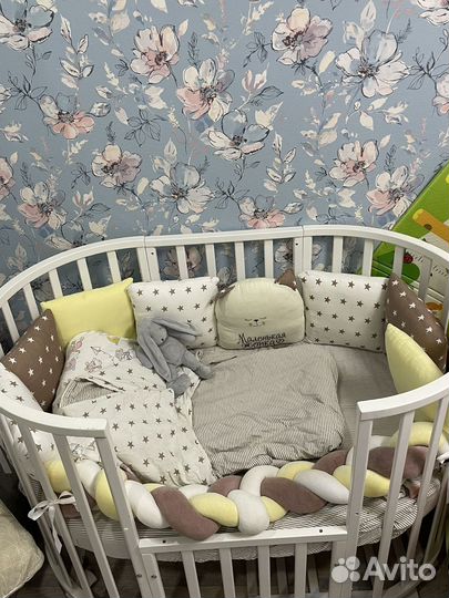 Детская кроватка круглая с кокосовым матрасом