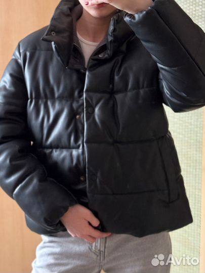Пуховик демисезон женский кожаный