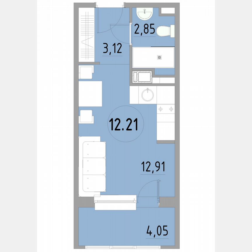 1-к. апартаменты, 23,1 м², 12/13 эт.