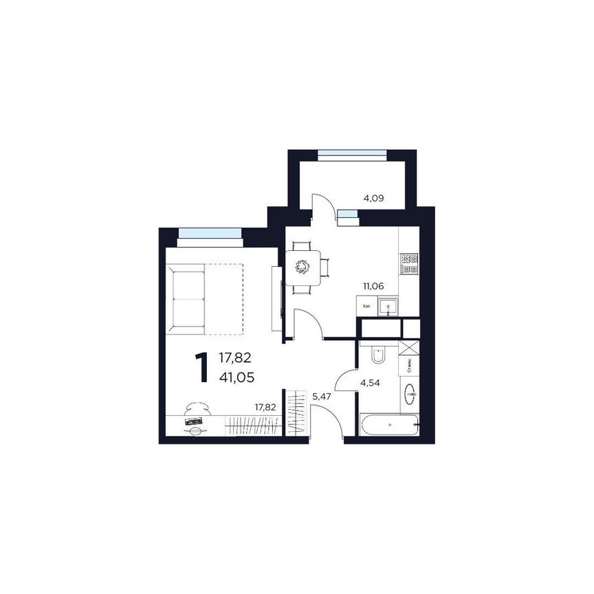 1-к. квартира, 41,1 м², 2/15 эт.