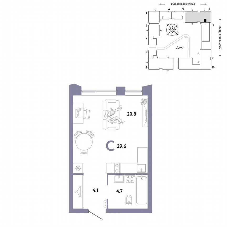 Квартира-студия, 29,6 м², 32/38 эт.
