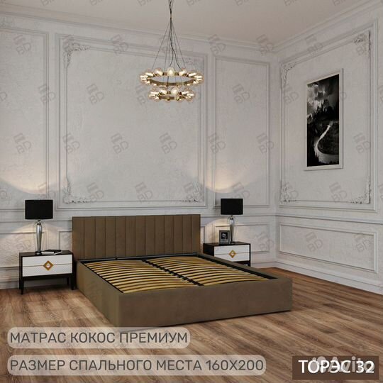 Кровать двуспальная с газлифтом и матрасом 160х200