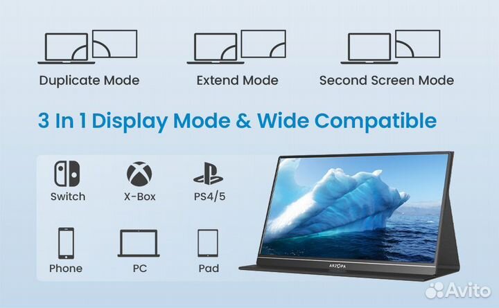 Портативный монитор arzopa S1 15.6 (металл, Д-тип)