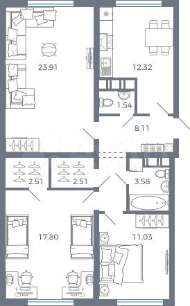 3-к. квартира, 83,1 м², 4/17 эт.