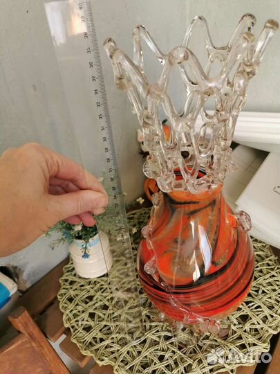 Ваза для цветов большая гутное стекло винтаж