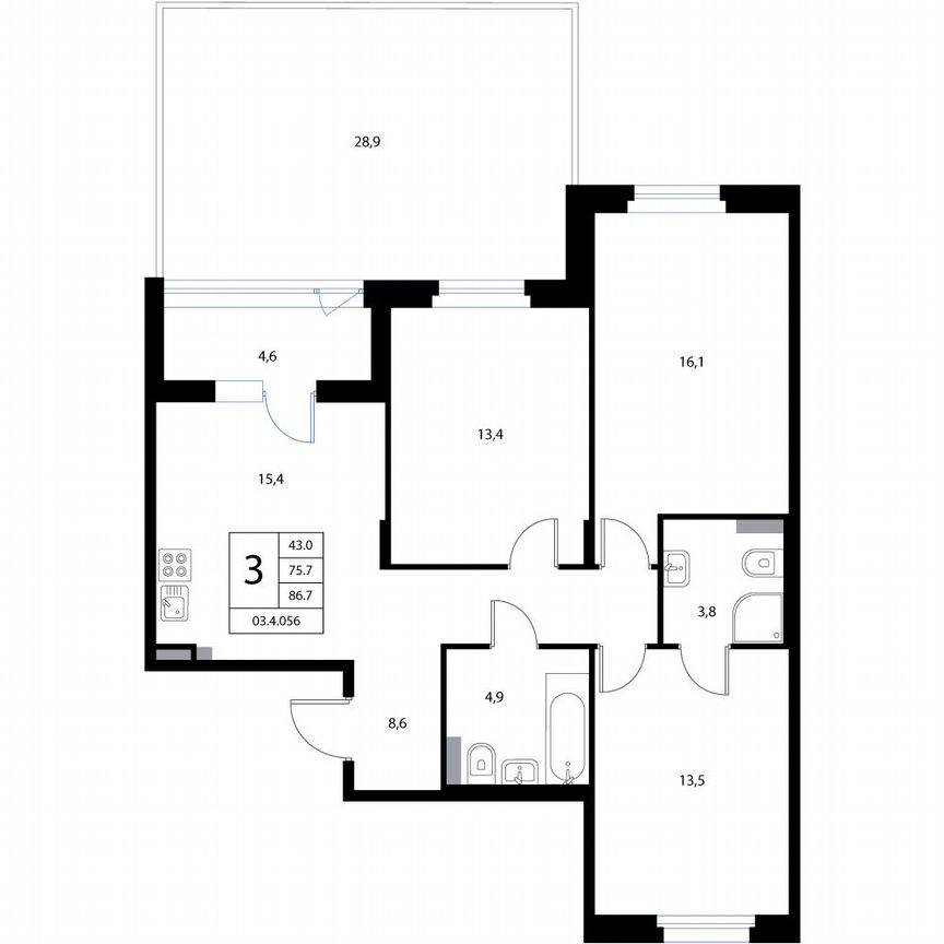4-к. квартира, 86,7 м², 1/3 эт.