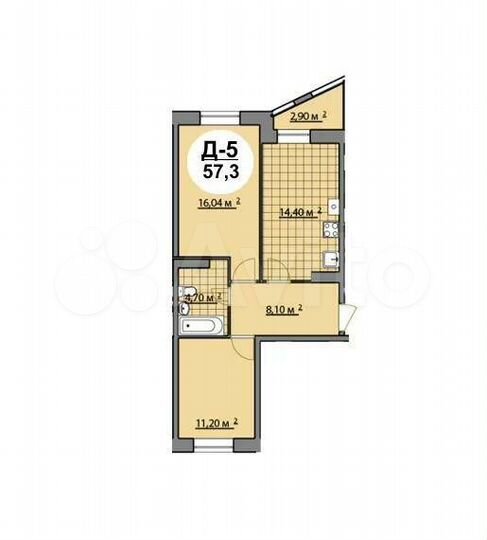 2-к. квартира, 57,3 м², 6/9 эт.
