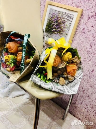 Съедобные букеты И корзины из сухофрукти и орехи