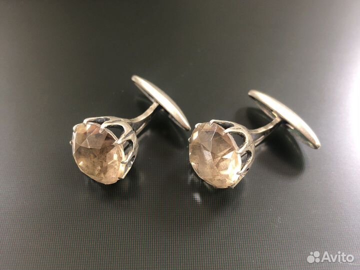 Запонки серебро 875 проба хрусталь