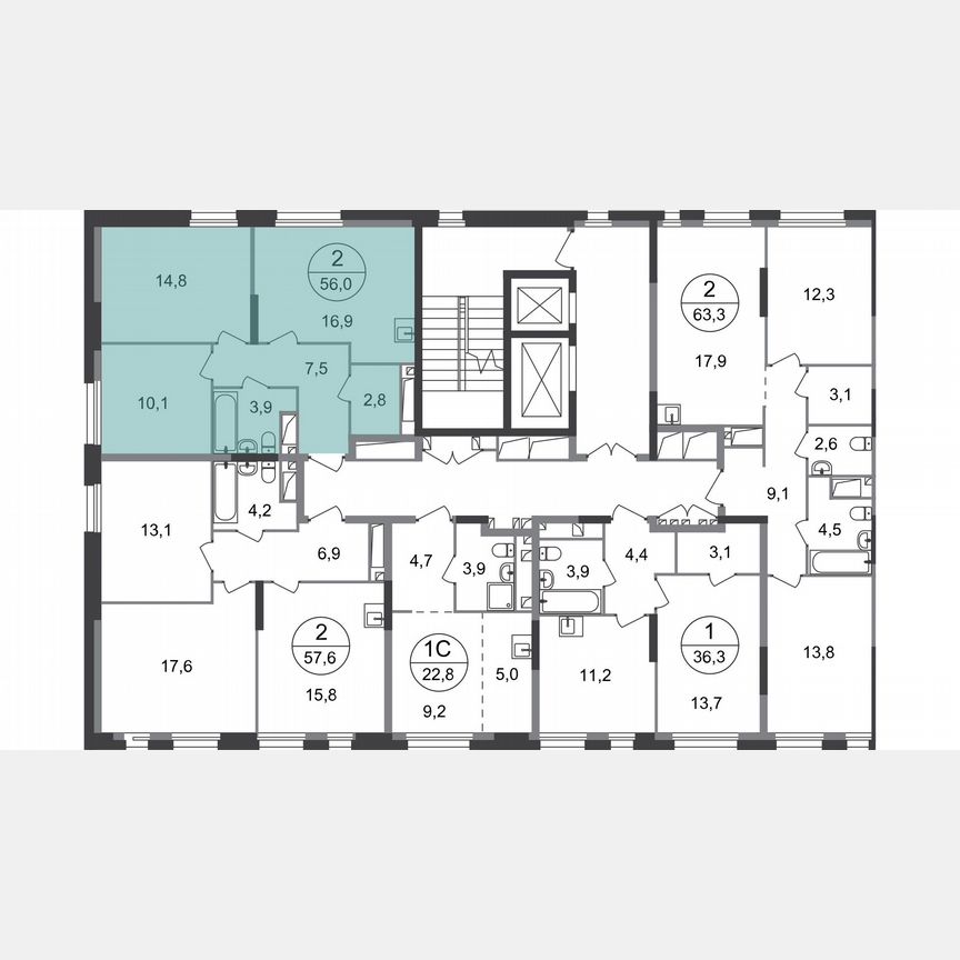 2-к. квартира, 56 м², 18/19 эт.