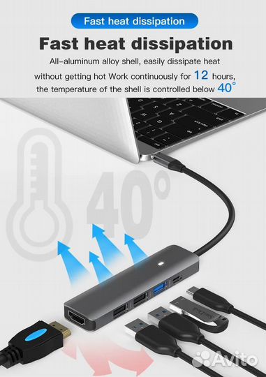 Usb-hub blueendless 5в1 HD502 Type-C