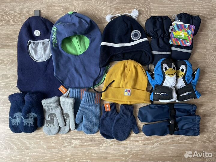 Демисезонные шапки варежки для мальчика 0-3 года
