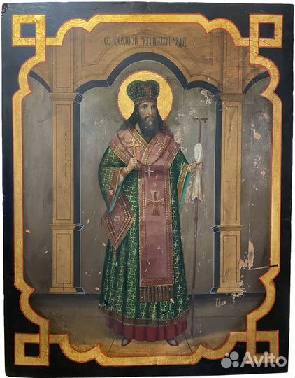 Икона старинная храмовая Феодосий 19 век