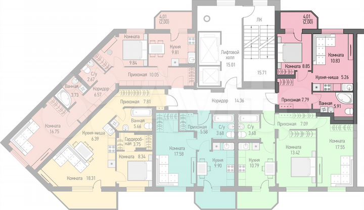2-к. квартира, 42,7 м², 12/16 эт.