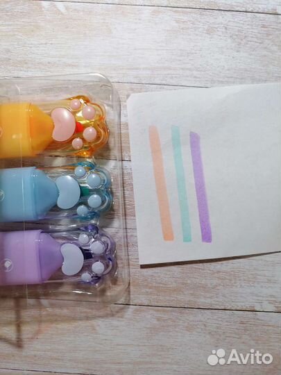 Текстовыднлители кошачьи лапки 3 цвета пастель