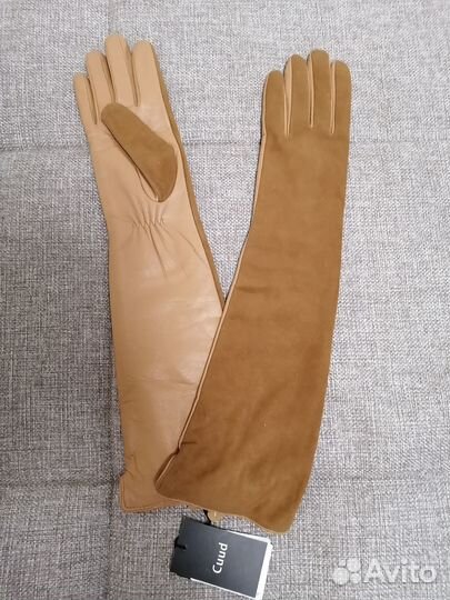 Перчатки длинные кожа/замша. Новые