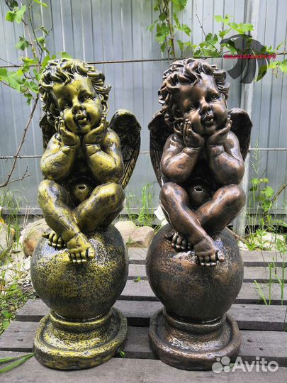 Фигуры из гипса слон, ангел, лебедь, гном, волк