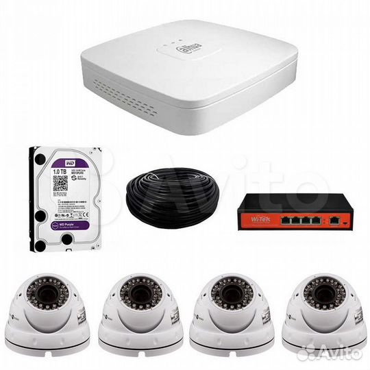 Видеонаблюдение (комплект 4 IP видеокамеры 2 Mpix)