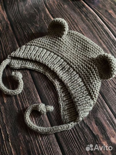 Шапкочка с ушками на малыша 0-3 месяца